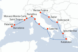 Carte itinéraire croisière - 14 jours au départ de Barcelone - Méditerranée