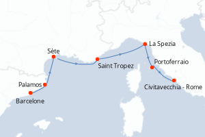 Carte itinéraire croisière - 7 jours au départ de Barcelone - Méditerranée