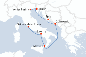 Carte itinéraire croisière - 7 jours au départ de Civitavecchia - Rome - Méditerranée