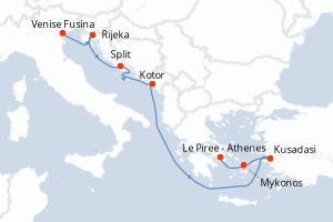 Carte itinéraire croisière - 7 jours au départ de Venise Fusina - Méditerranée