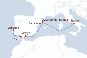 Carte itinéraire croisière - 7 jours au départ de Civitavecchia - Rome - Atlantique