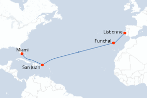 Carte itinéraire croisière - 13 jours au départ de Lisbonne - Caraïbes Bahamas