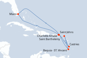 Carte itinéraire croisière - 10 jours au départ de Miami - Caraïbes Bahamas