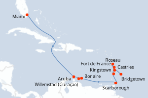 Carte itinéraire croisière  - 12 jours au départ de Miami - Caraïbes Bahamas