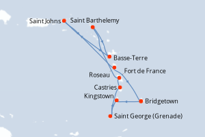 Carte itinéraire croisière - 10 jours au départ de Bridgetown - Caraïbes Bahamas