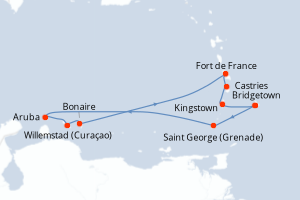 Carte itinéraire croisière - 10 jours au départ de Bridgetown - Caraïbes Bahamas