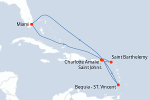 Carte itinéraire croisière - 9 jours au départ de Miami - Caraïbes Bahamas