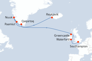 Carte itinéraire croisière - 14 jours au départ de Southampton - Europe du Nord