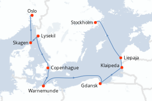Carte itinéraire croisière - 11 jours au départ de Oslo - Europe du Nord