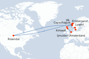Carte itinéraire croisière - 10 jours au départ de Copenhague - Europe du Nord