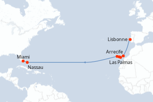 Carte itinéraire croisière - 14 jours au départ de Lisbonne - Caraïbes Bahamas