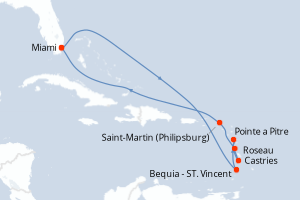 Carte itinéraire croisière - 10 jours au départ de Miami - Caraïbes Bahamas