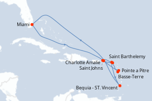 Carte itinéraire croisière - 12 jours au départ de Miami - Caraïbes Bahamas