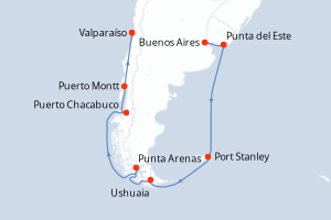 Carte itinéraire croisière  - 17 jours au départ de Buenos Aires - Amérique du Sud
