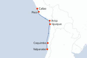Carte itinéraire croisière - 8 jours au départ de Valparaíso - Amérique du Sud