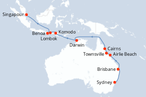 Carte itinéraire croisière  - 21 jours au départ de Sydney - Asie