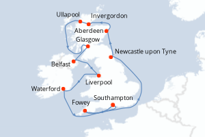 Carte itinéraire croisière - 14 jours au départ de Southampton - Europe du Nord