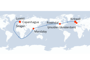 Carte itinéraire croisière  - 10 jours au départ de Copenhague - Europe du Nord