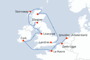 Carte itinéraire croisière  - 11 jours au départ de Ijmuiden (Amsterdam) - Europe du Nord