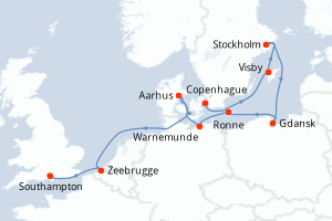 Carte itinéraire croisière  - 11 jours au départ de Copenhague - Europe du Nord