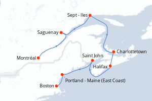 Carte itinéraire croisière  - 11 jours au départ de Montréal - Amérique du Nord