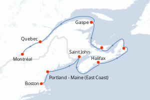 Carte itinéraire croisière  - 11 jours au départ de Boston - Amérique du Nord