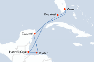 Carte itinéraire croisière - 7 jours au départ de Miami - Caraïbes Bahamas