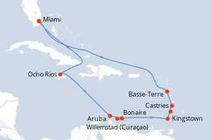 Carte itinéraire croisière  - 14 jours au départ de Miami - Caraïbes Bahamas