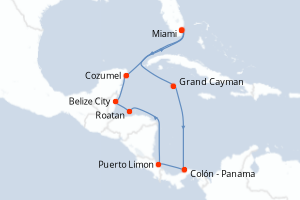Carte itinéraire croisière - 11 jours au départ de Miami - Caraïbes Bahamas