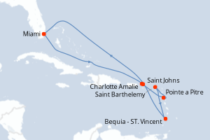 Carte itinéraire croisière - 10 jours au départ de Miami - Caraïbes Bahamas