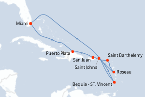 Carte itinéraire croisière - 10 jours au départ de Miami - Caraïbes Bahamas