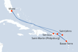 Carte itinéraire croisière - 9 jours au départ de Miami - Caraïbes Bahamas