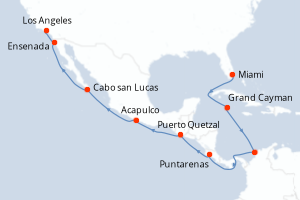 Carte itinéraire croisière  - 16 jours au départ de Miami - Amérique du Nord