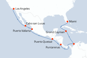 Carte itinéraire croisière  - 16 jours au départ de Los Angeles - Caraïbes Bahamas