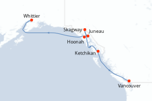Carte itinéraire croisière - 7 jours au départ de Vancouver - Alaska