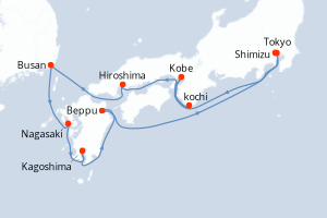 Carte itinéraire croisière - 11 jours au départ de Tokyo - Asie