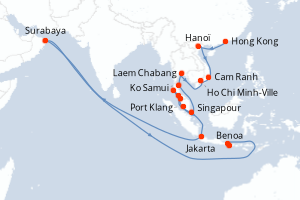 Carte itinéraire croisière  - 24 jours au départ de Hong Kong - Asie