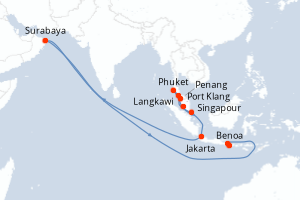 Carte itinéraire croisière - 12 jours au départ de Singapour - Asie