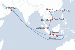 Carte itinéraire croisière - 14 jours au départ de Hong Kong - Asie