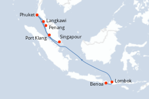 Carte itinéraire croisière - 11 jours au départ de Benoa - Asie