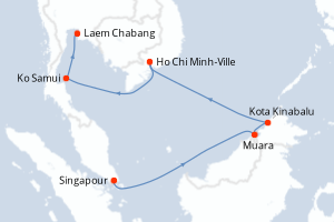 Carte itinéraire croisière - 11 jours au départ de Singapour - Asie