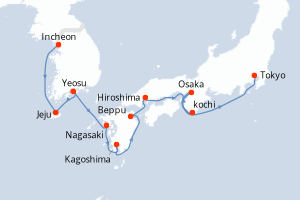 Carte itinéraire croisière  - 12 jours au départ de Incheon - Asie