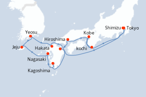 Carte itinéraire croisière  - 14 jours au départ de Tokyo - Asie