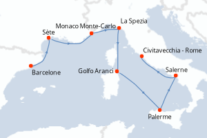 Carte itinéraire croisière  - 10 jours au départ de Barcelone - Méditerranée