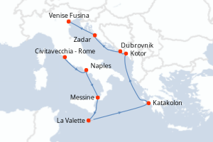 Carte itinéraire croisière  - 10 jours au départ de Civitavecchia - Rome - Méditerranée