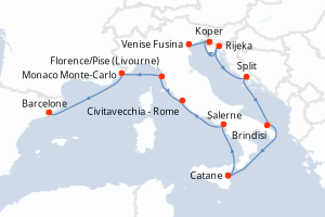 Carte itinéraire croisière - 12 jours au départ de Venise Fusina - Méditerranée