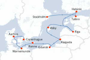 Carte itinéraire croisière - 12 jours au départ de Stockholm - Europe du Nord
