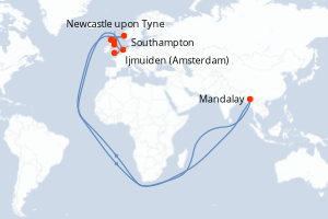 Carte itinéraire croisière  - 9 jours au départ de Southampton - Europe du Nord