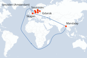 Carte itinéraire croisière  - 12 jours au départ de Ijmuiden (Amsterdam) - Europe du Nord