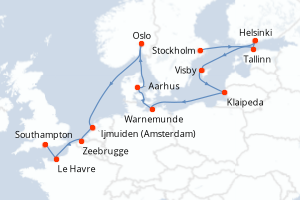 Carte itinéraire croisière - 14 jours au départ de Stockholm - Europe du Nord